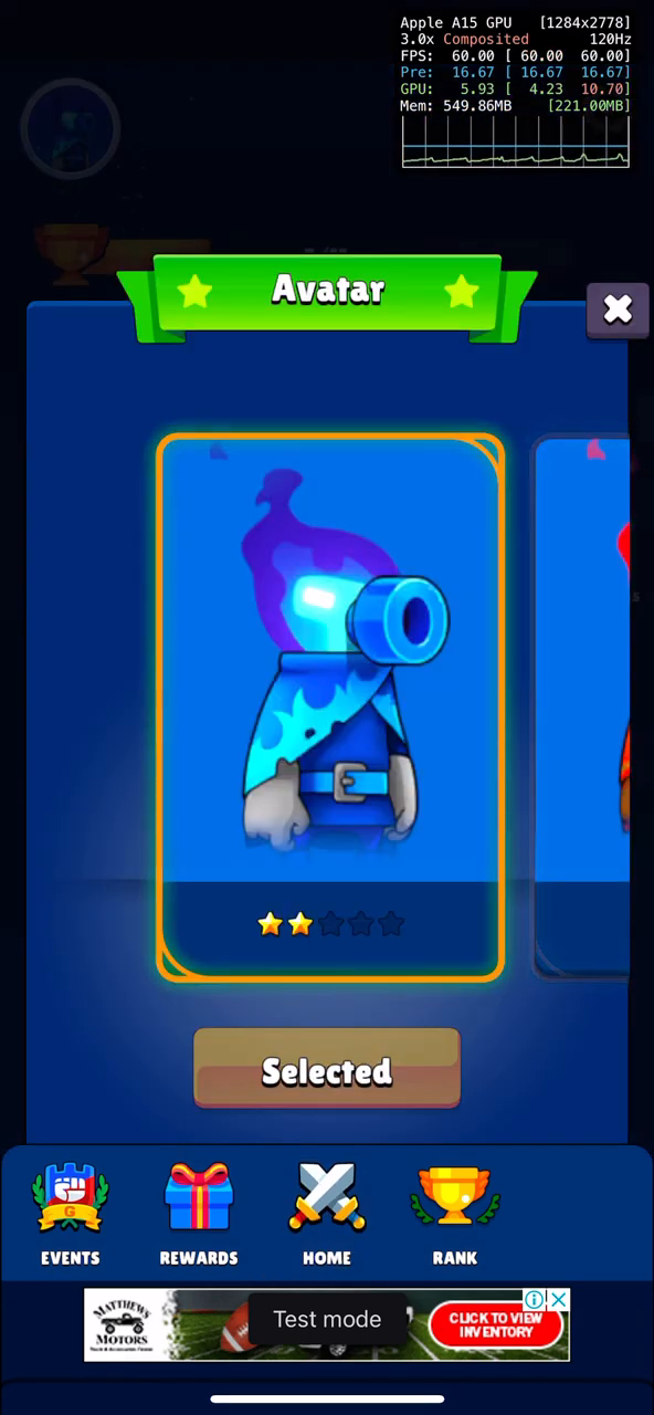 Cambio Blast avatar selector screen